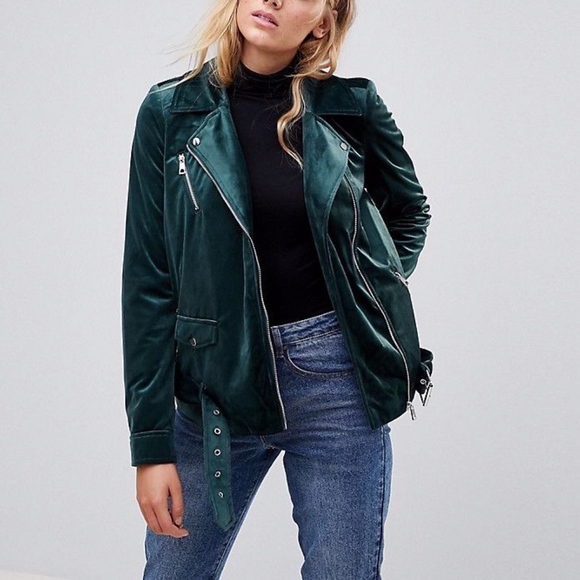 ASOS Jackets & Blazers - ASOS Vera Moda Green Velvet Oversized Biker Jacket